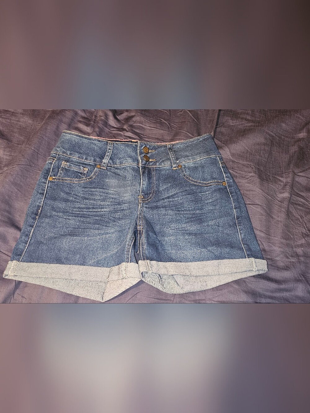 one 5 one Women's Denim Rolled-Cuff Blue Jean Shorts